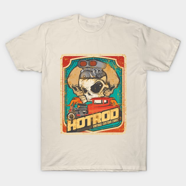 Hot rod custom classic car and skulls T-Shirt by Tjhtt Autoarts